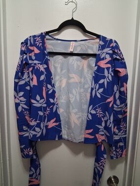 Agora Blue Floral Tie-Waist Blazer